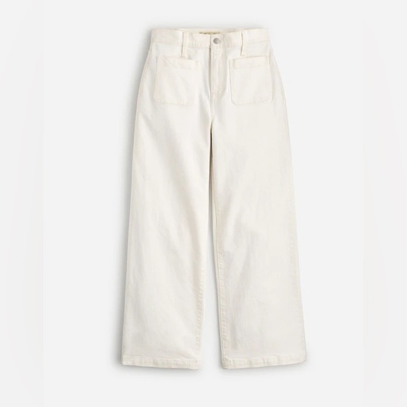 Madewell Denim - Madewell Emmett Wide Leg Jeans 27 Ecru Cream High Rise Patch Pocket Raw Hem NWT